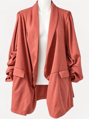 SHEIN Curve Orange Ruched Sleeve Open Front Blazer 4XL
